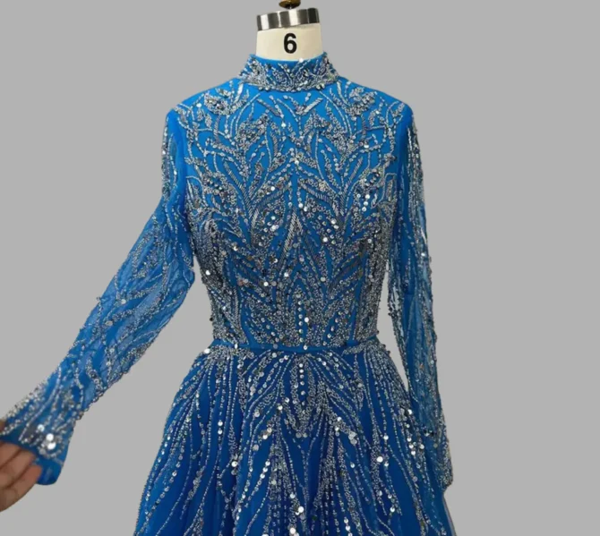 Blue Beaded luxury party dress - Image 3