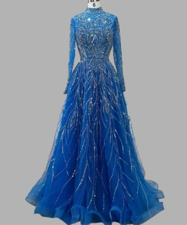 Blue Beaded luxury party dress