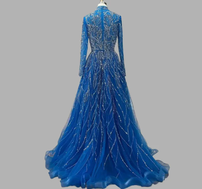 Blue Beaded luxury party dress - Image 2