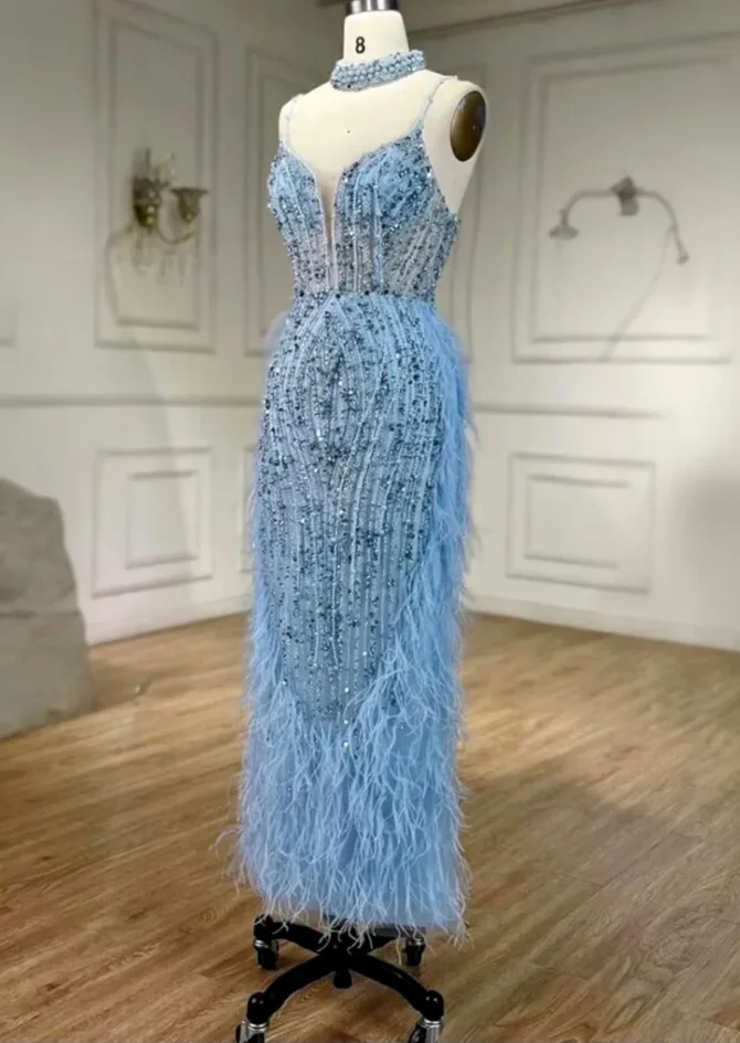 Aurelia Luxury Feathers Beading Formal/Evening Dress - Image 3
