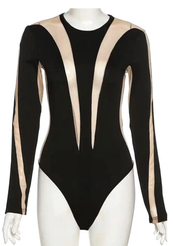 Black Bodycon Mesh Bodysuit - Image 2