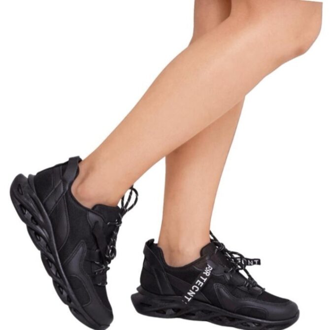 Black Chunky Sole Trainer With Lace Up front