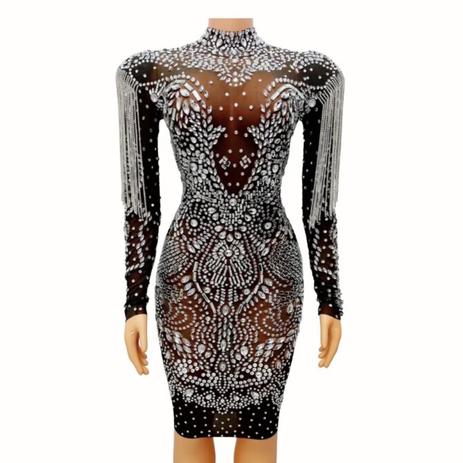 Black Mesh Rhinestone dress