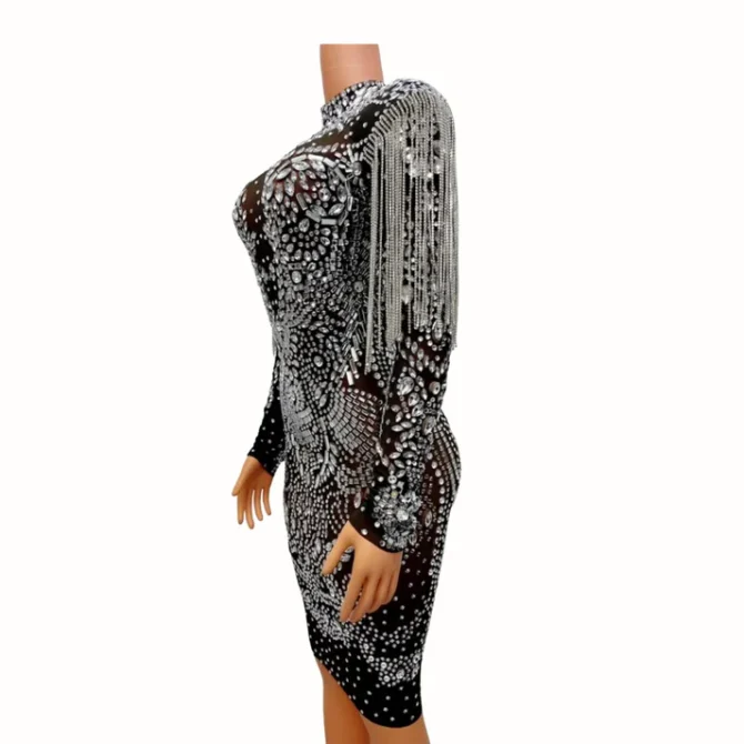 Black Mesh Rhinestone dress - Image 2