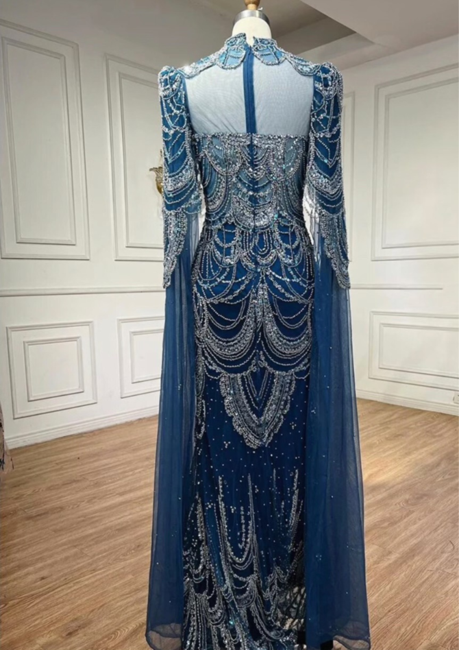 Blue Elegant Embellished Occasional Dress - Image 2