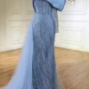 Sheath Beaded Over skirt Evening Dress