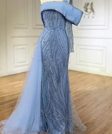 Sheath Beaded Over skirt Evening Dress
