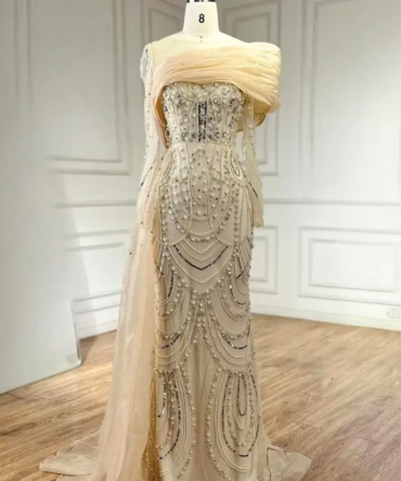 Luxury Crystal Caped Occasional Dress