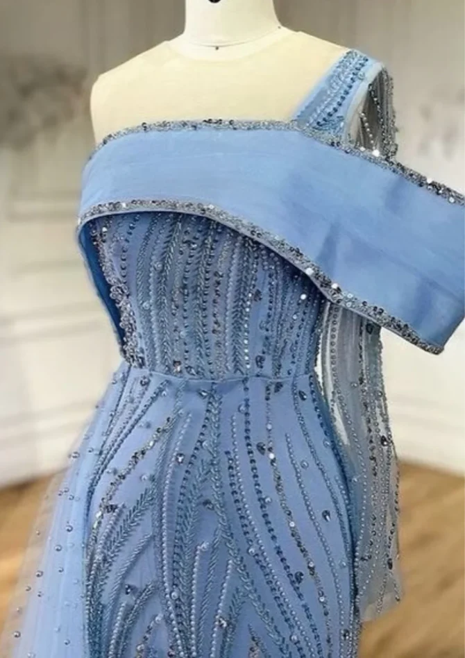 Sheath Beaded Over skirt Evening Dress - Image 3
