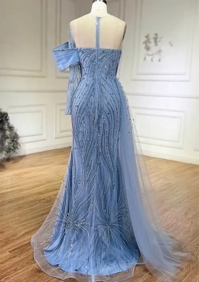 Sheath Beaded Over skirt Evening Dress - Image 2