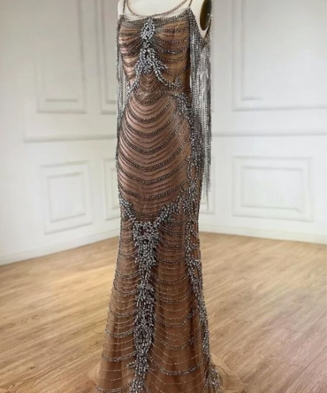 Sparkly Rhinestone Nude Long Occasional Dress