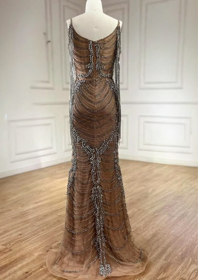 Sparkly Rhinestone Nude Long Occasional Dress - Image 2