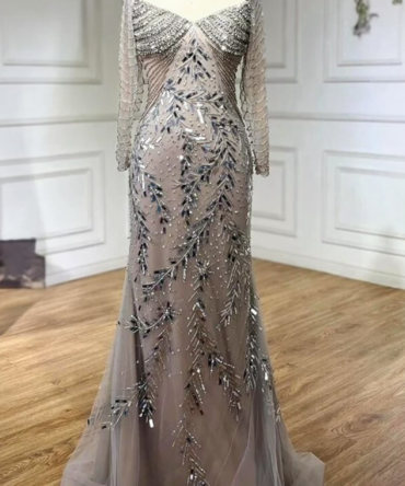 Silver Embellished Evening Dress