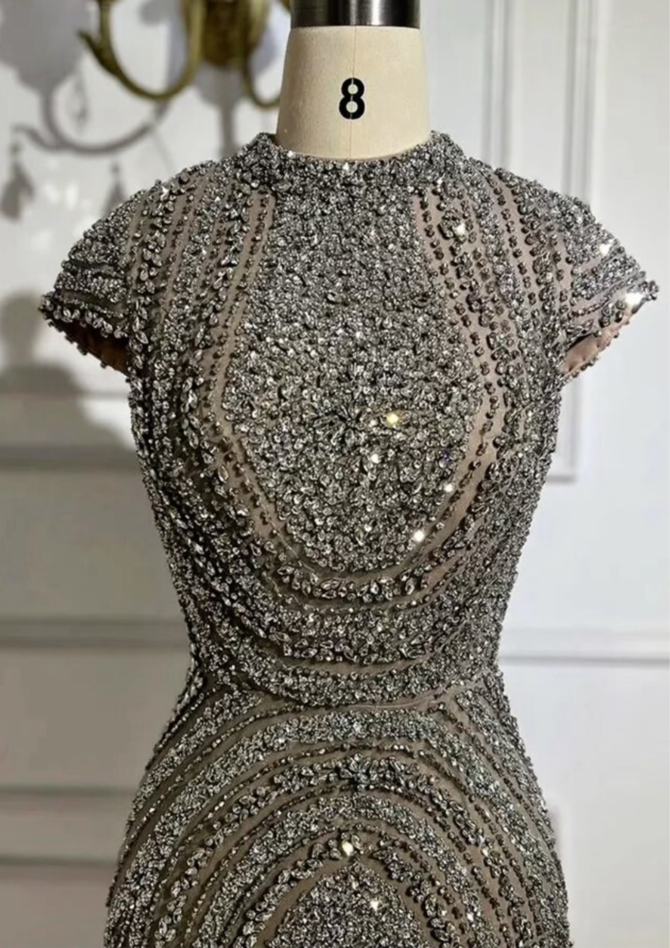 Gray Nude Occasional Mermaid Dress - Image 2
