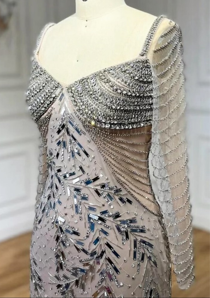 Silver Embellished Evening Dress - Image 3