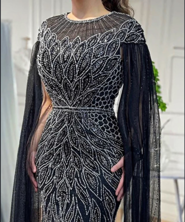 Drop Sleeve Embellished Beaded Dress