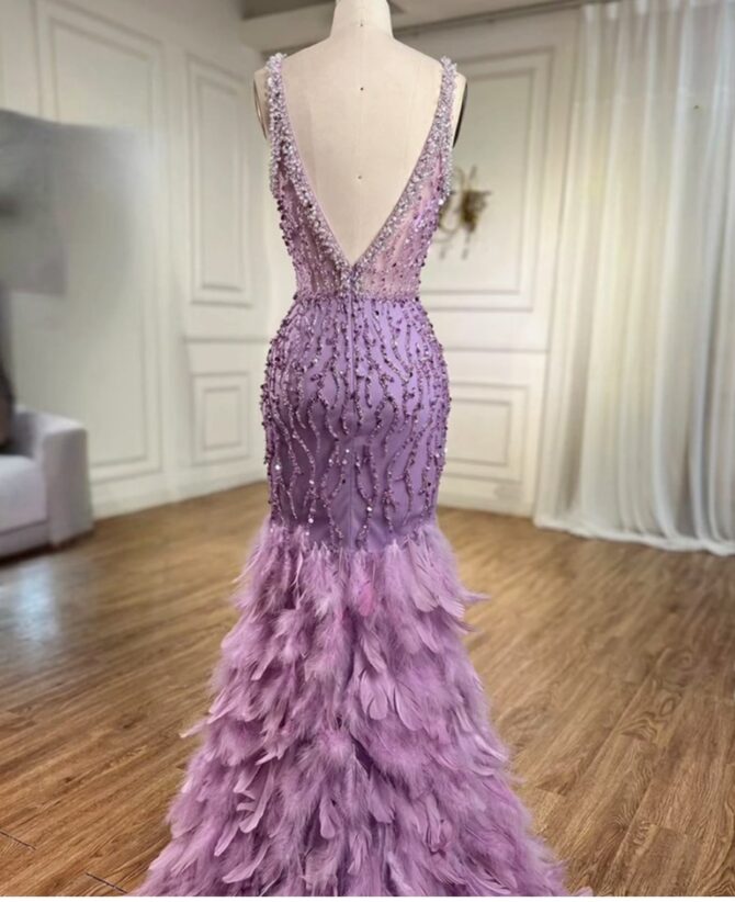 Embellished Front slit Feather Dress - Image 3