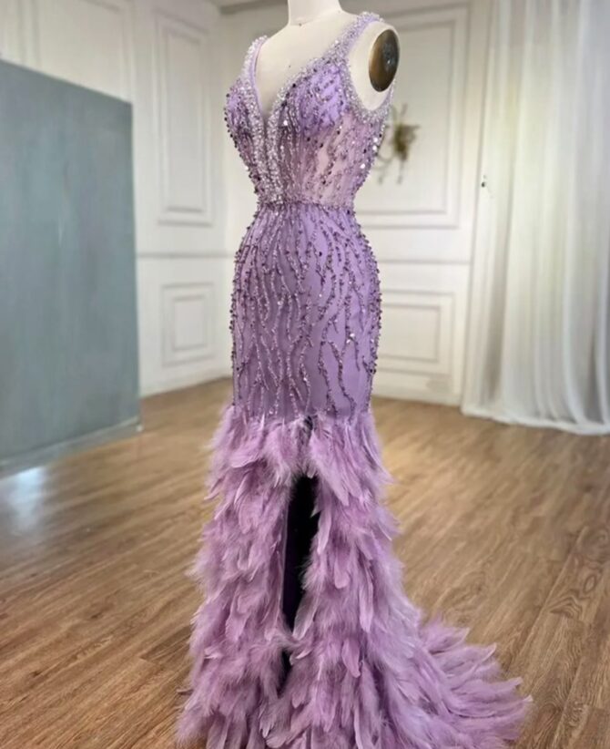 Embellished Front slit Feather Dress - Image 2