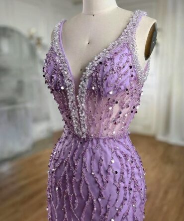 Embellished Front slit Feather Dress