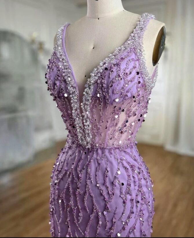 Embellished Front slit Feather Dress