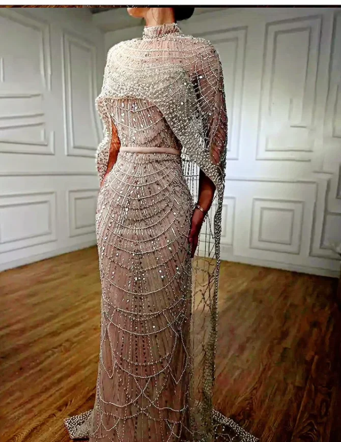 Embellished drop cape dress - Image 3