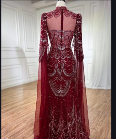 Full Front and Back full beaded drop sleeve dress
