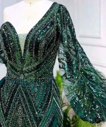 Green  One Shoulder Puff Party Dress