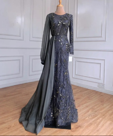 Grey Overskirt Mermaid Evening Dress