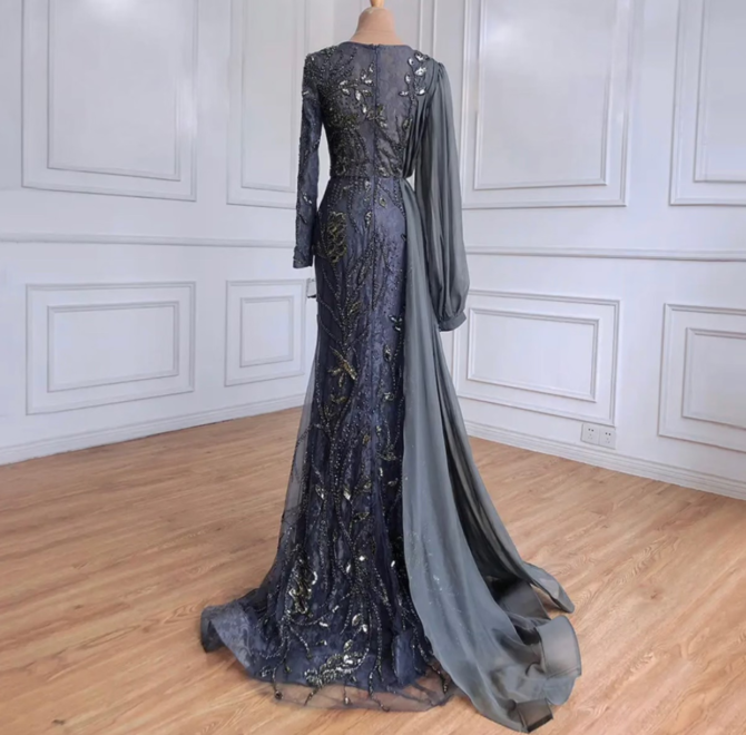 Grey Overskirt Mermaid Evening Dress - Image 2