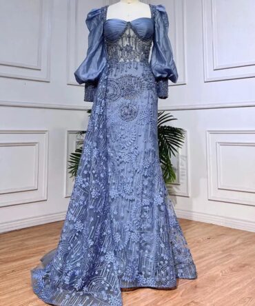 Lace Beaded Ballon Sleeve Dress