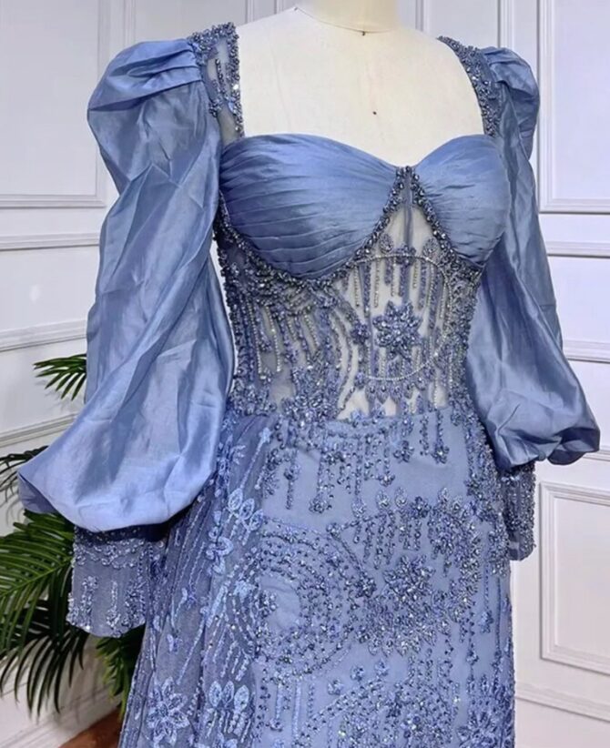 Light Blue Embellished Occasional Dress - Image 2