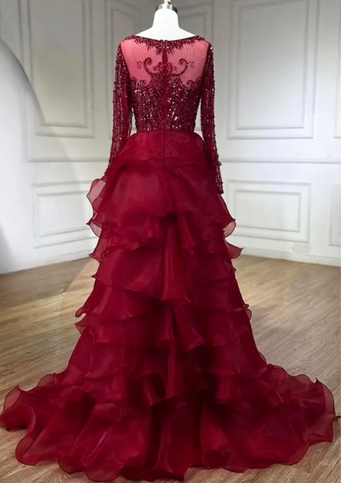 Long Sleeve Red Sequin Prom Occasional Dress - Image 2