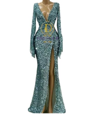 Long Sleeves V Neck Side Slit Party Dress