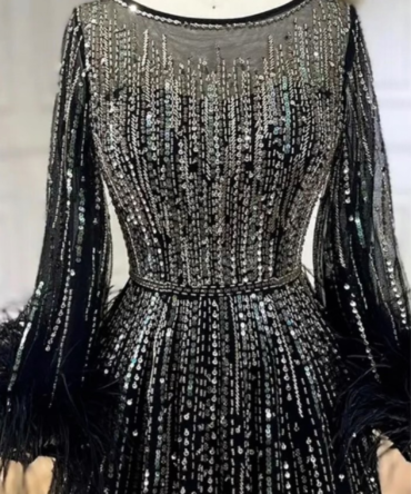 Luxury Feathers Black Dubai Evening Dress