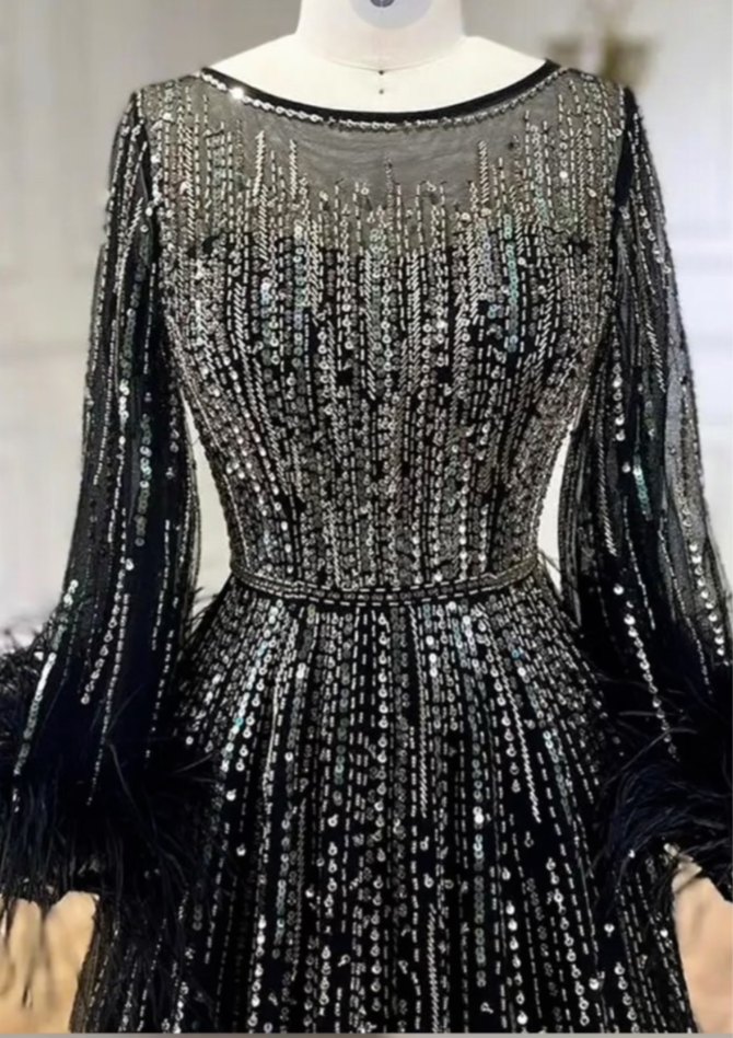 Luxury Feathers Black Dubai Evening Dress