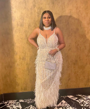 Luxury Nude White Feathered Sequin Evening Dress