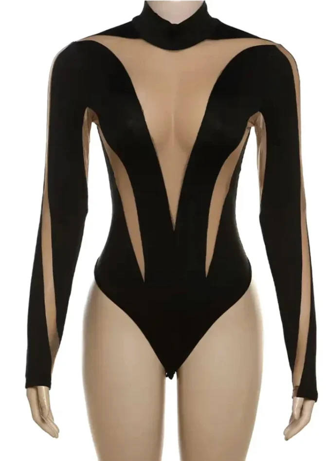 Mesh bodycon turtleneck bodysuit - Image 2
