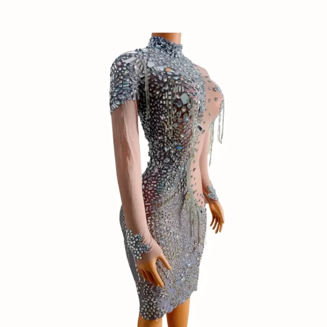 Mirror Silver Rhinestone Dress - Image 2