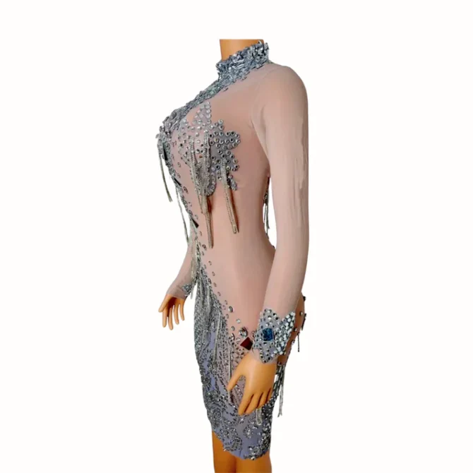 Mirror Silver Rhinestone Dress - Image 3