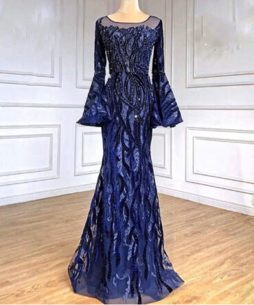 Navyblue Velvet Crystals Long Dress