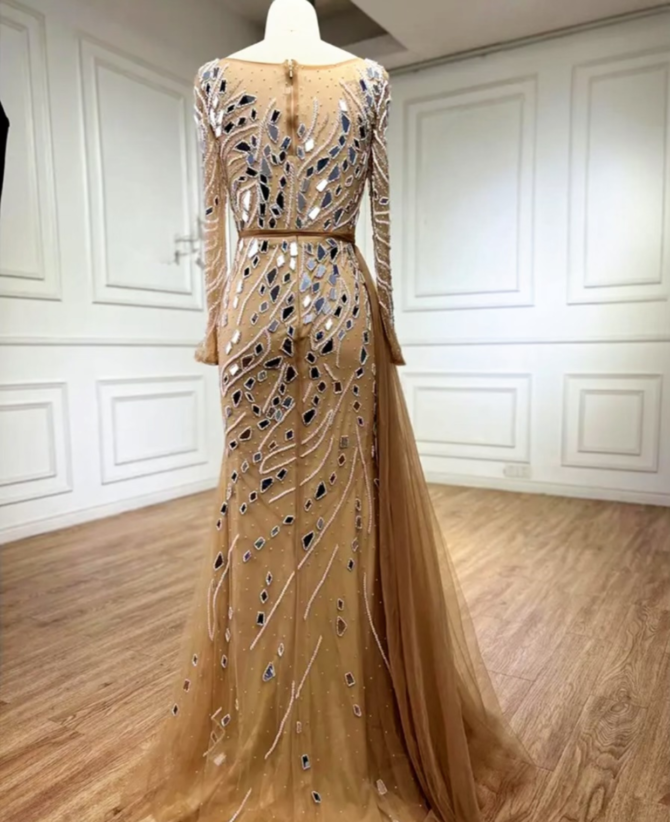Nude Beaded Stone Designed Dress - Image 3