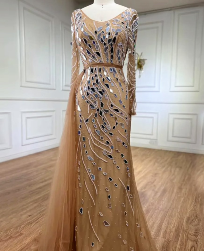 Nude Beaded Stone Designed Dress - Image 2