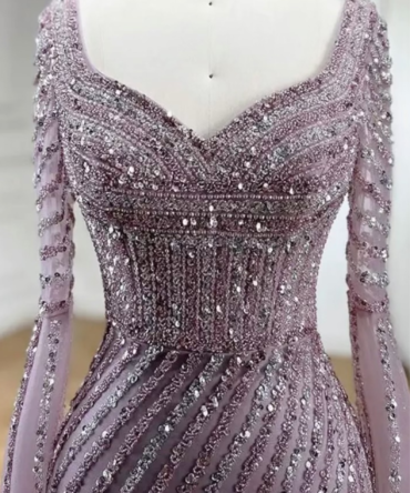Nude Full Sleeves Mermaid Evening Dress