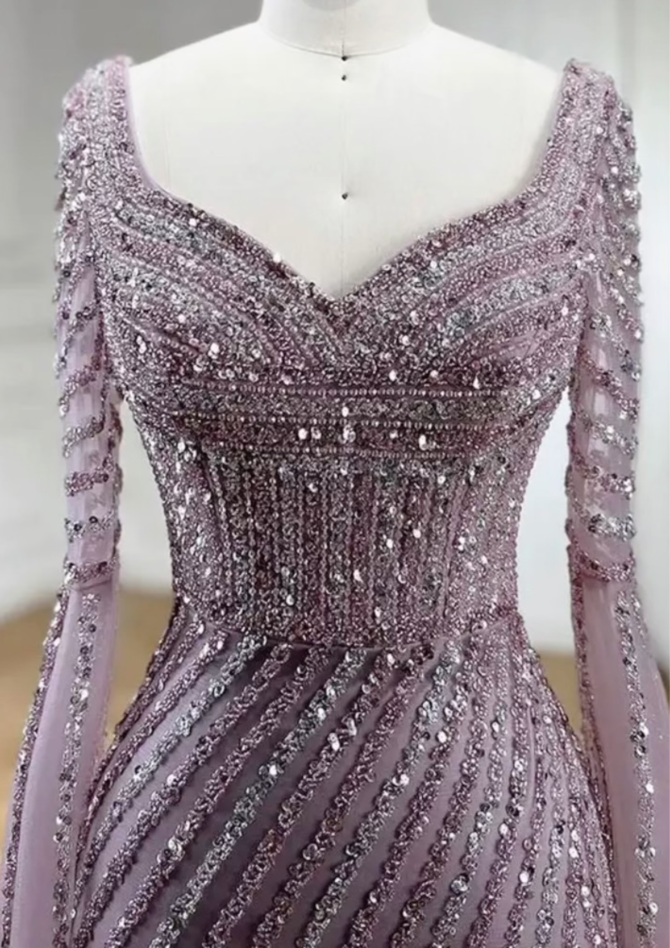 Nude Full Sleeves Mermaid Evening Dress