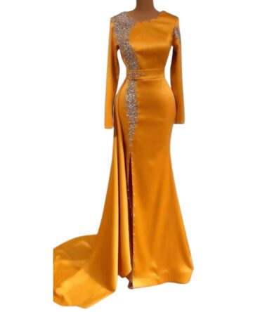 O Neck Crystal Side Slit Dress
