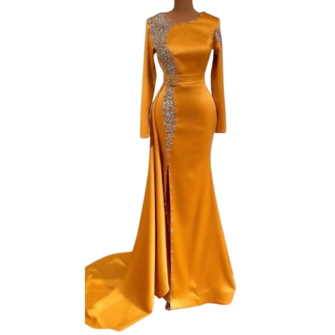O Neck Crystal Side Slit Dress