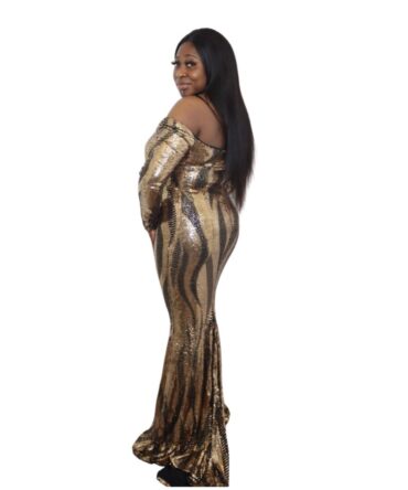Off Shoulder V Neck Sequins Maxi Dress