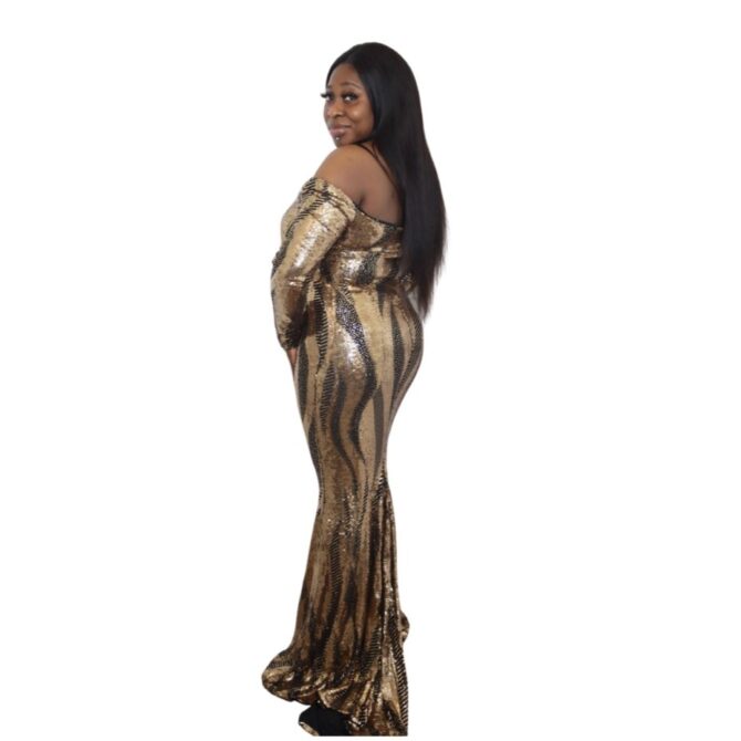 Off Shoulder V Neck Sequins Maxi Dress