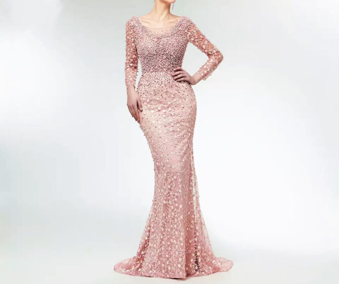 Peach beaded ONeck Maxidress