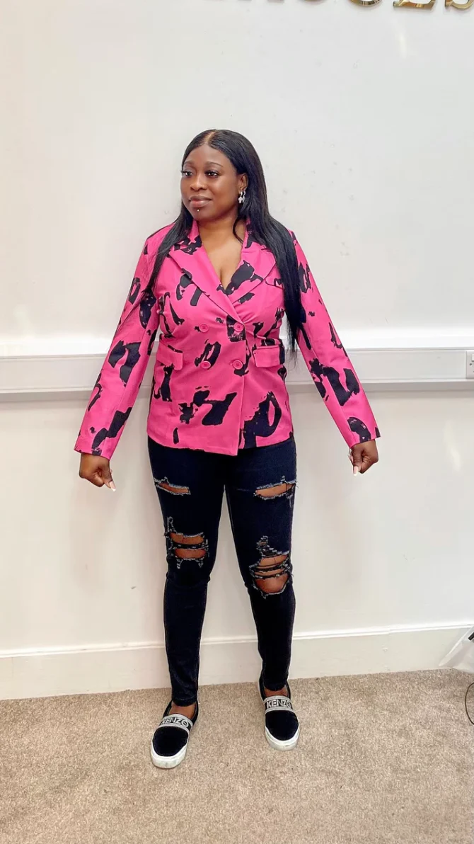 Pink print double breasted blazer - Image 2